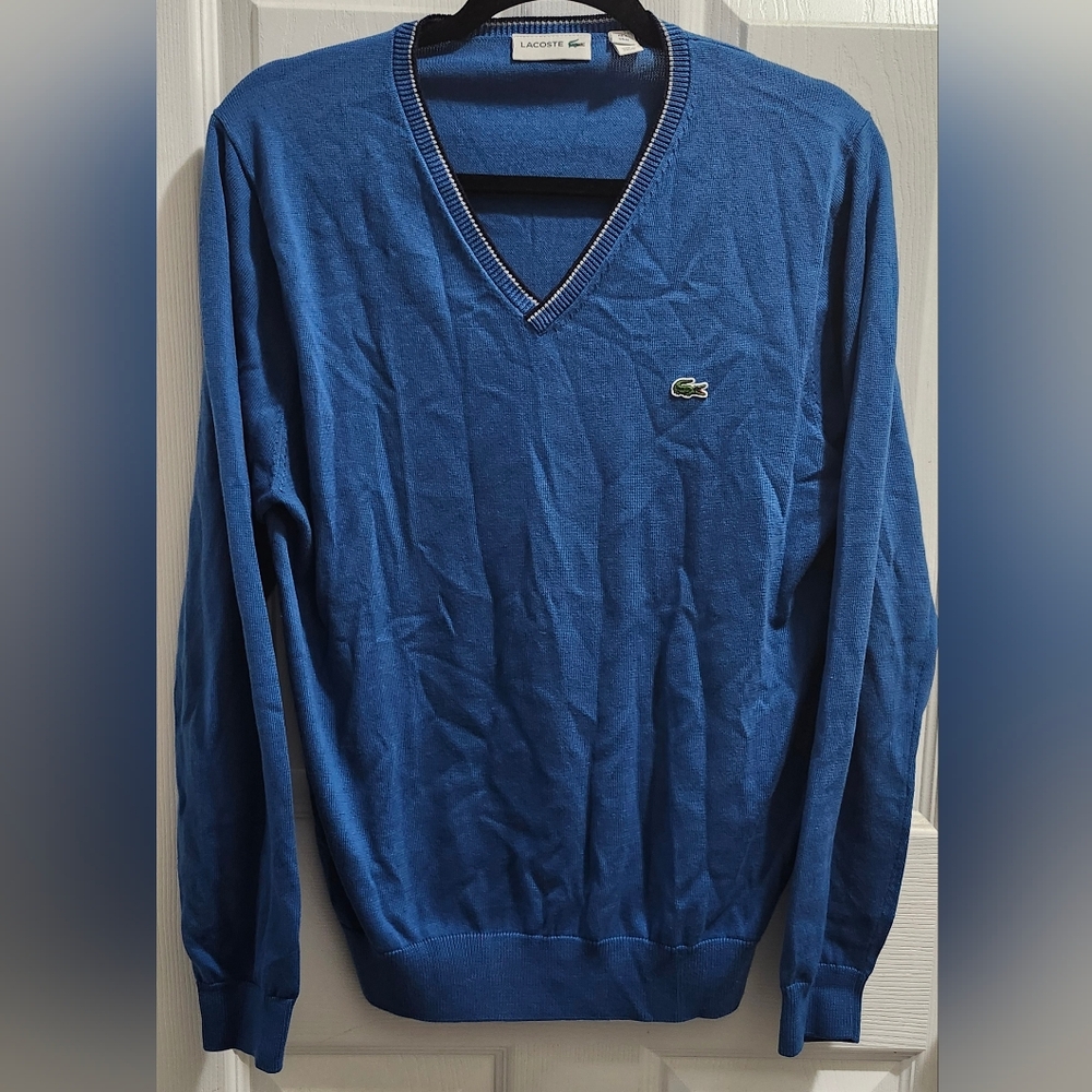 Lacoste teal vneck 100% cotton sweater men's size Medium